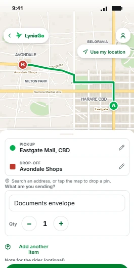 Send a parcel: map with pickup and drop-off