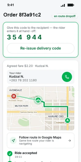 Live tracking with delivery code