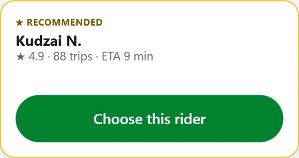 Name your price, pick a rider — app screen